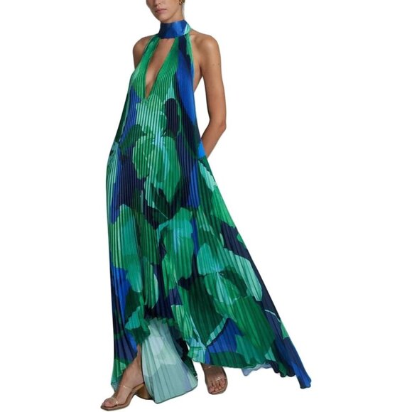 Dresses & Skirts - Women's Floral Maxi Dress V-Neck Backless Beach Dress Summer Lightweight